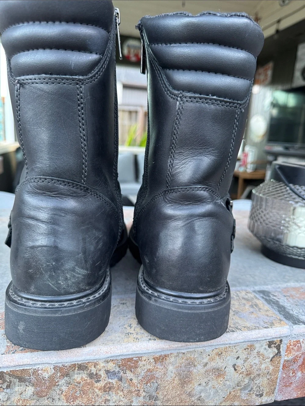 Harley-Davidson Black Leather Harness Zip Motorcycle Boots